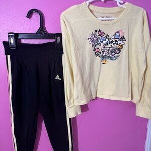 Adidas Girls Yellow Graphic Top and Black Pants Set